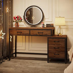 Vanity Desk with 5 Drawers, Makeup Vanity Table Dressing Table with Side 3-Drawer Chest (Without Mirror)for Women, Girls