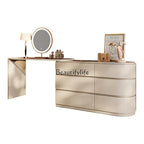 FG11Light luxury solid wood telescopic dresser, bedroom storage cabinet integrated tempered glass makeup table