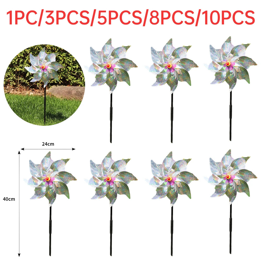 Silver Anti Bird Laser Windmill Bird Repeller Windmill Pinwheels Reflective Bird Scare Deterrent Driving Windmill Garden Decor