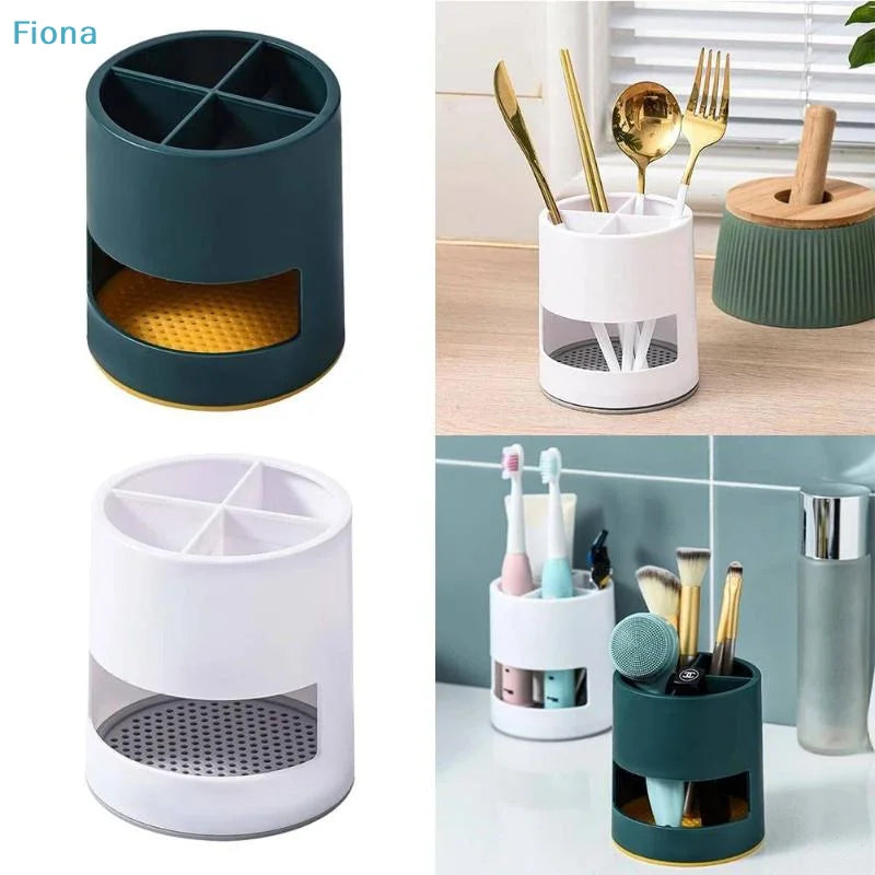 ✔4-Compartment Utensil Holder with Drainage Tray,Multifunctional Kitchen Cutlery Organizer for Chopsticks,Spoons,Brushes