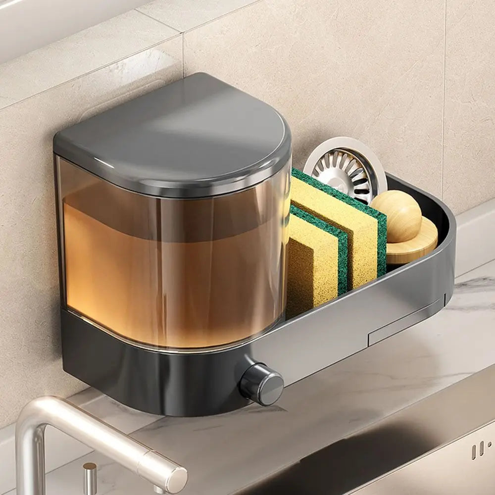 with Drain Tray Wall Mounted Soap Dispenser Large Capacity with Sponges Holder Dishwashing Liquid Holder Space Saving Waterproof