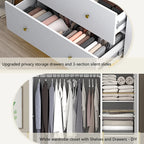 Modern Wooden Armoire Wardrobe Closet with Hanging Rod for Bedroom, 3 Door Wardrobe Closet with Mirror & LED Lights,White