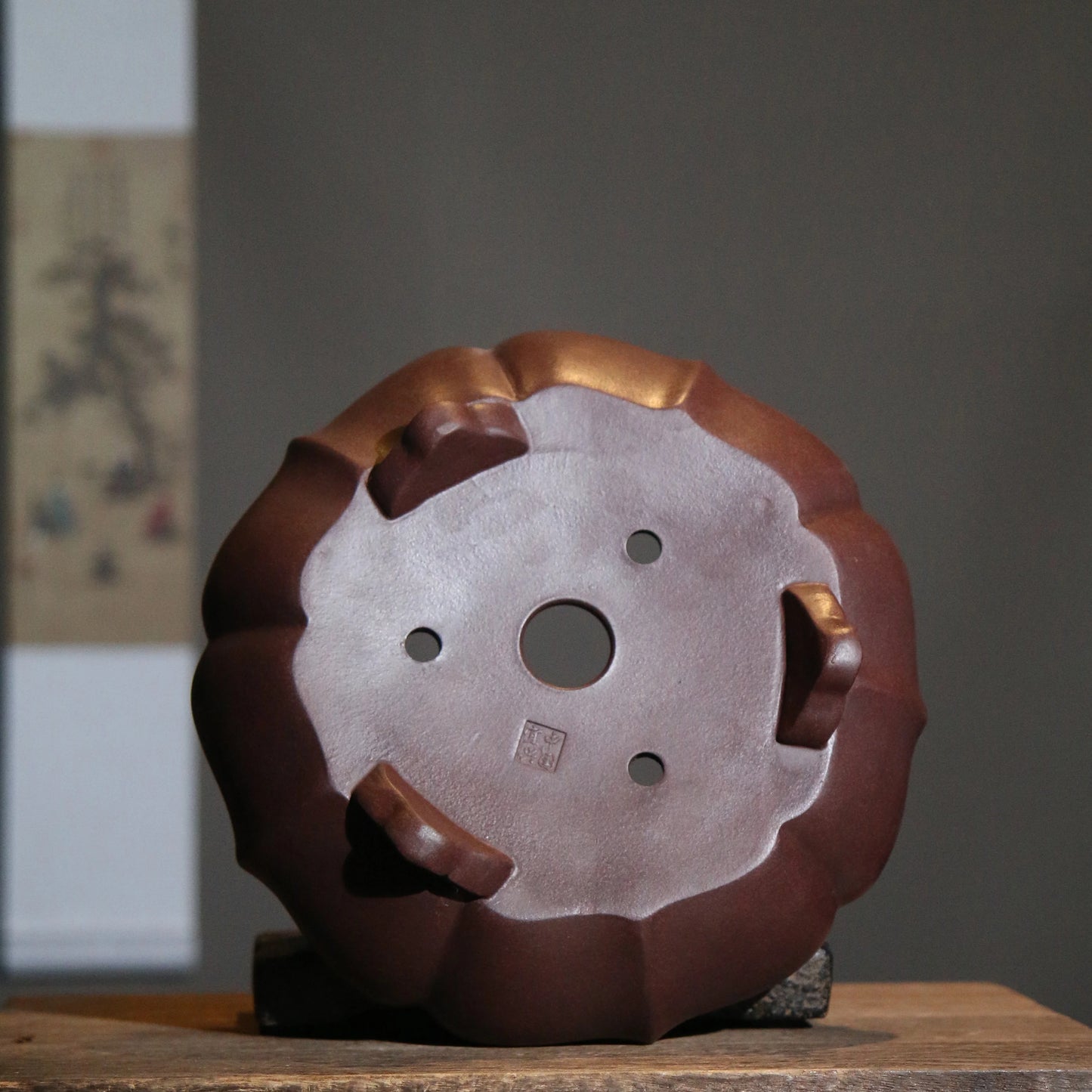 Purple Sand Bonsai Pot Vase, Chinese Shape, Carved, Home Room, Desk, Table, Garden Decoration