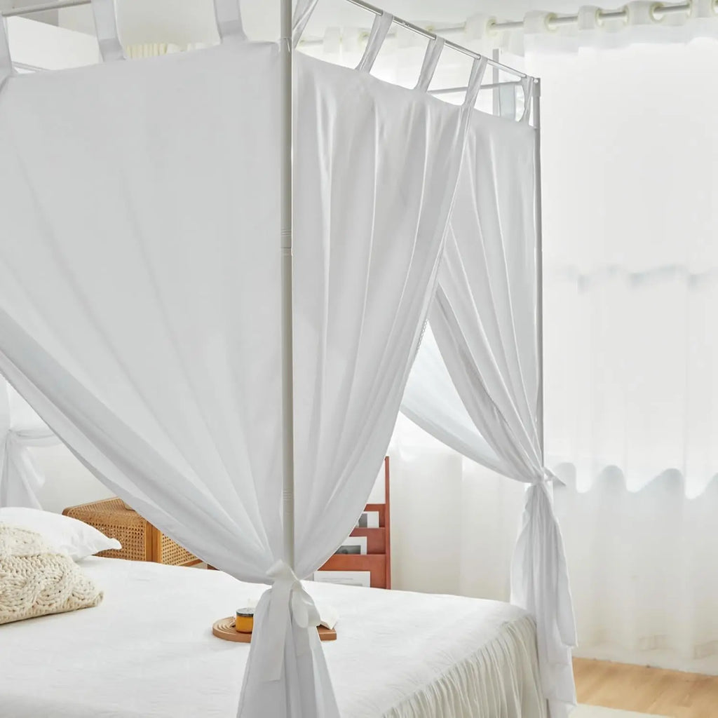 White Canopy Bed Ains With Top Ties And Tie Bas For Bedroom Decoration - Queen Size Bed Ains With Windproof And Lightproof
