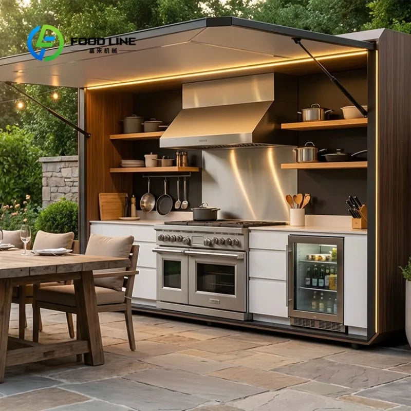 Customized Modular Outdoor Kitchen Cabinets 304 Stainless Steel Waterproof Storage Solution for Villa and Guesthouse