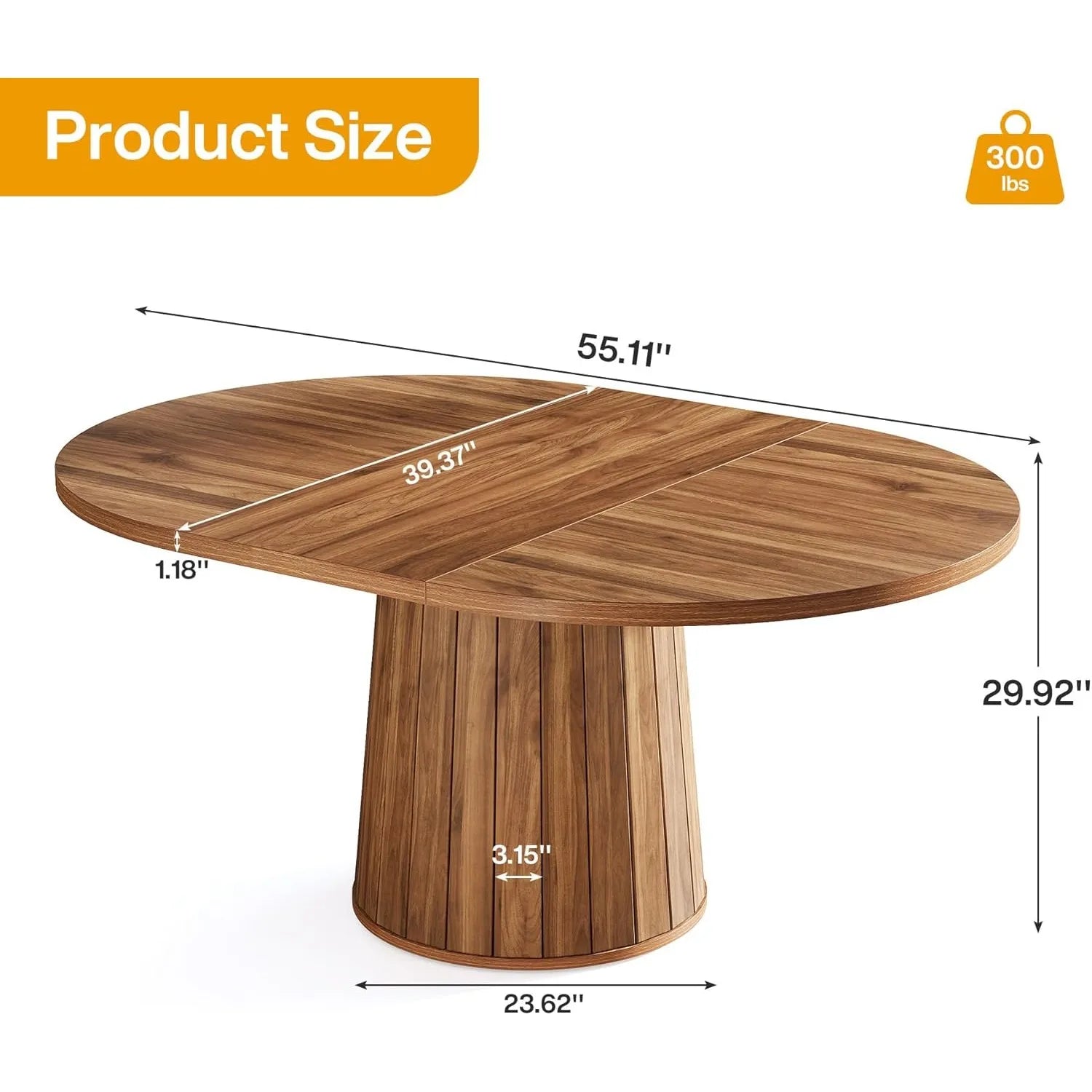 LITTLE TREE Oval Dining Table for 6 People, 55.11-Inch Farmhouse Kitchen Dinner Table with Cylindrical Pedestal
