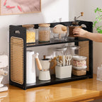 Kitchen Counter Rattan Storage Rack, Home Vanity, Cosmetic Organizer, Spice and Dish Rack, Nan Bamboo Storage Shelf