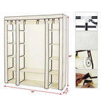 69 Portable Wardrobe Storage Organizer - Durable Non-Woven Fabric, Easy Assembly, Beige Clothes Closet