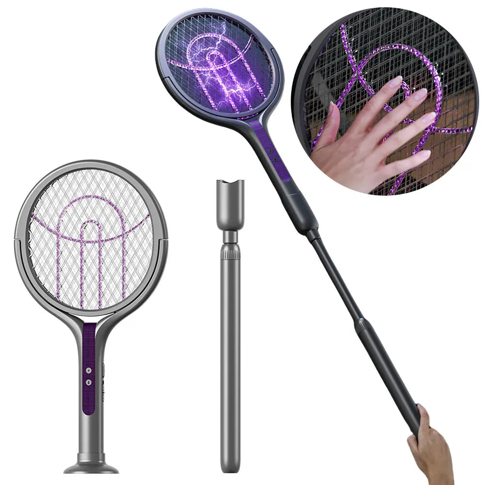 Rotating Head Bug Zapper Racket Rechargeable Electric Fly Swatter Fly Killer and Mosquito Trap Lamp for Indoor Outdoor