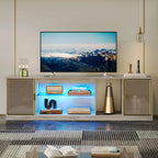 "80-Inch TV Capacity LED Entertainment Center with Adjustable Glass Shelves and Translucent Door Storage Cabinets"