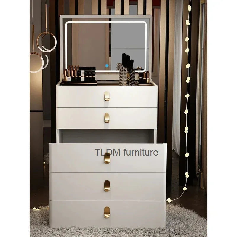 Italian Solid Wood Dresser for Model Room Simple Small Flip Mirror Dressers Light Luxury Household Dressing Table for Bedroom