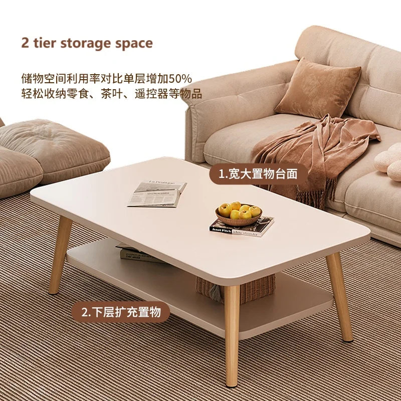 Formwell 80*50cm top 2 tier simple coffee table wood sofa table for Living Room easy assembling solid wood legs