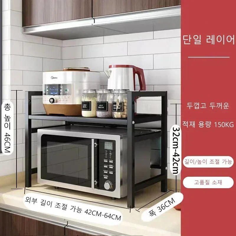 Retractable Kitchen Shelf Microwave Rack Oven Rack Rice Cooker Rack Storage Household 2 Layer Seasoning Storage Rack Holder