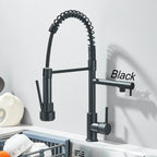 Black Pull Down Kitchen Faucet Dual Spout 360° Rotation Hot Cold Water Mixer Tap Single Handle Deck Mounted Kitchen Sink Crane