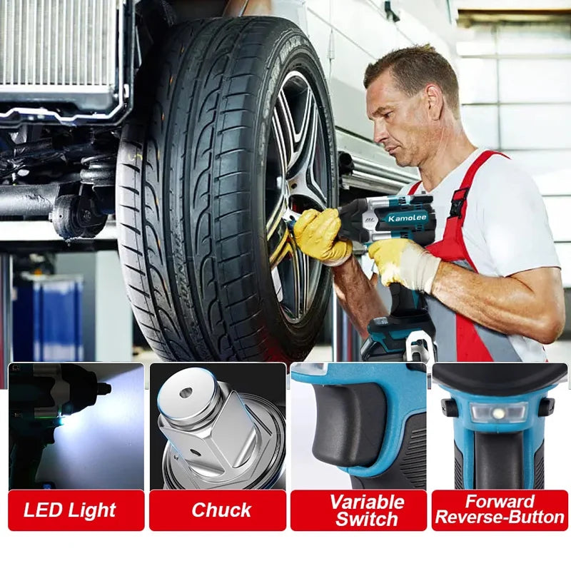 Kamolee DTW700 1800NM Cordless Impact Wrench Brushless 18V 1/2" For Car/Truck Repair