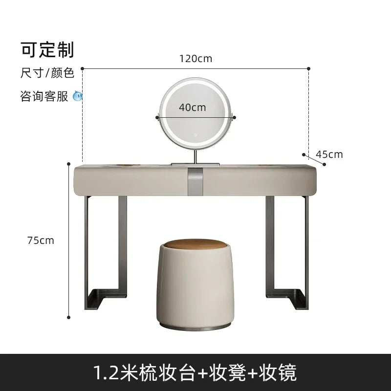 CC Italian minimalist dresser light luxury rock slab leather makeup table modern minimalist high-end sense