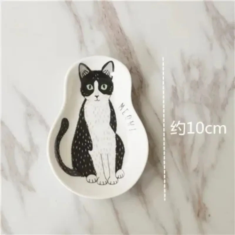 Ceramic Seasoning Dish Japanese Tableware Kitten Soy Sauce Dish Dipping Saucer Plate Home Kitchen Supplies Dropshipping