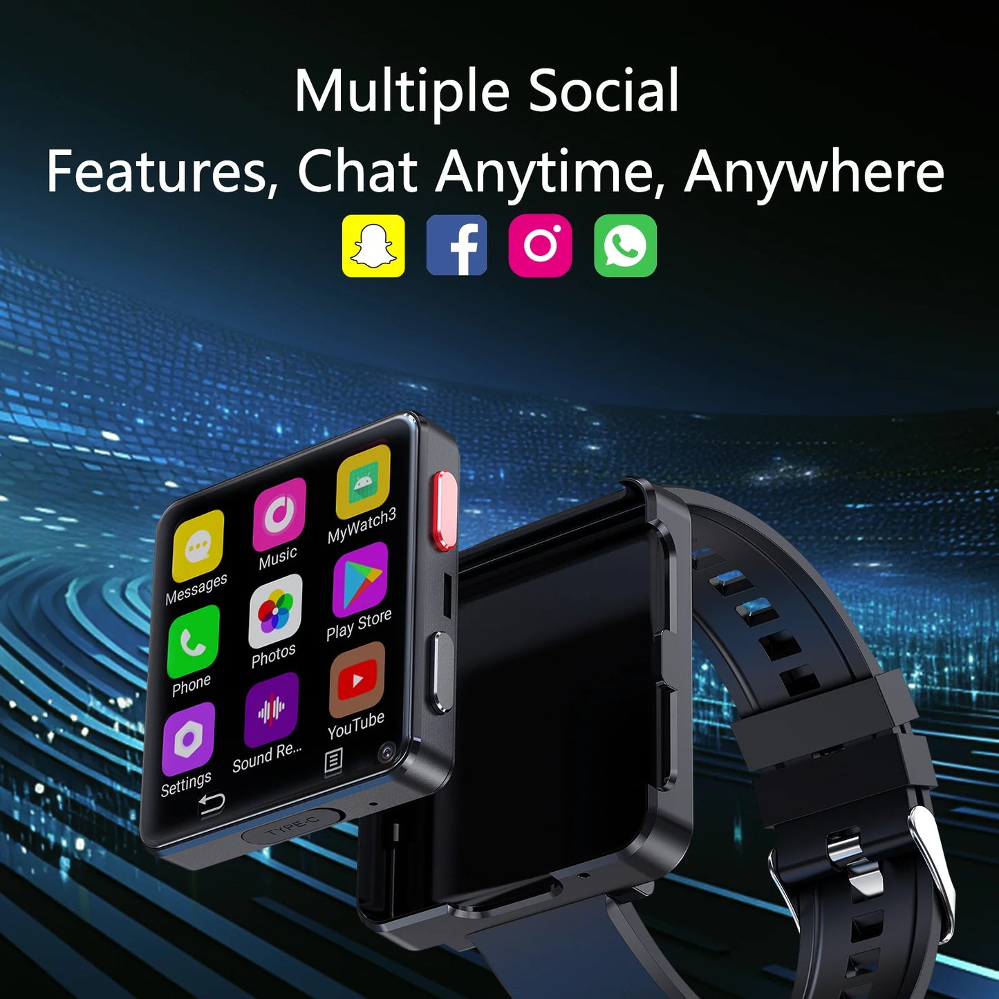 4G Android Smartwatch With 2.64 inch Large Screen Play Store 500W Dual Camera Game Watch Video 4G Calling Smart Watch Men Adult