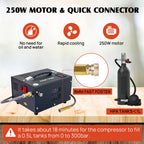 4500Psi 30Mbar Portable PCP Air Compressor Pump 12VDC/110V Power Oil/Water-Free High Pressure Diving Bottle