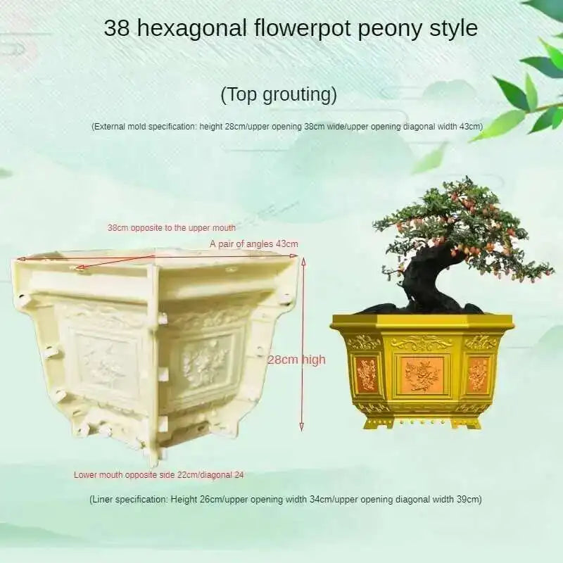 Hexagonal Cement Flowerpot Mold Home Garden Balcony Bonsai Pot Template Concrete Cast-in-place Homemade Plastic Flowerpot Mold