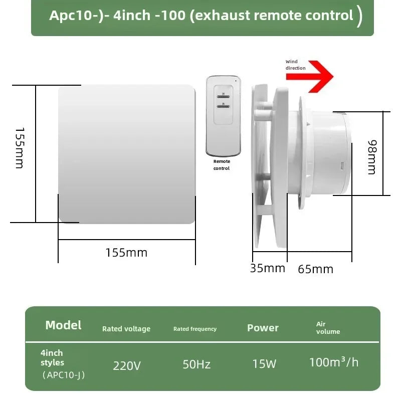 4/6 inch 220V Home Bathroom Kitchen Bedroom Toilet Low Noise Ventilato