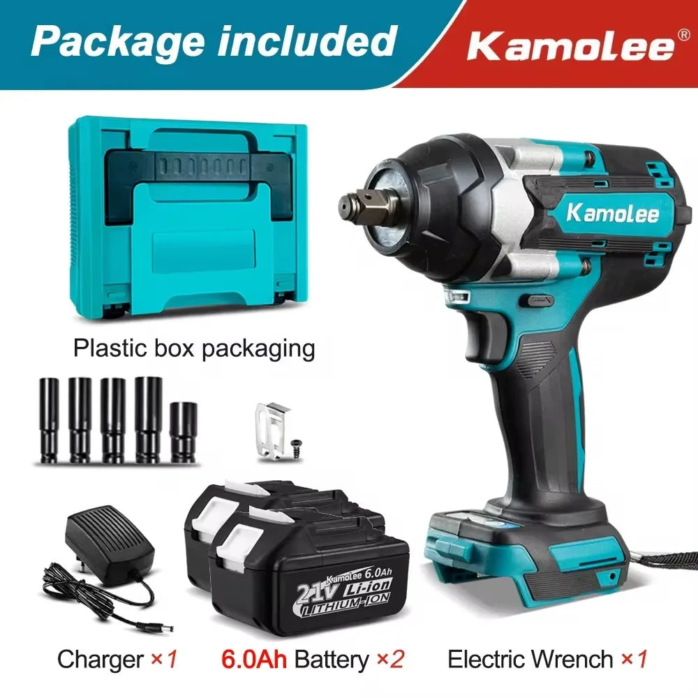 Kamolee 1800 N.M high torque wireless charging impact wrench 1/2inch brushless electric wrench compatible with Makita18V battery