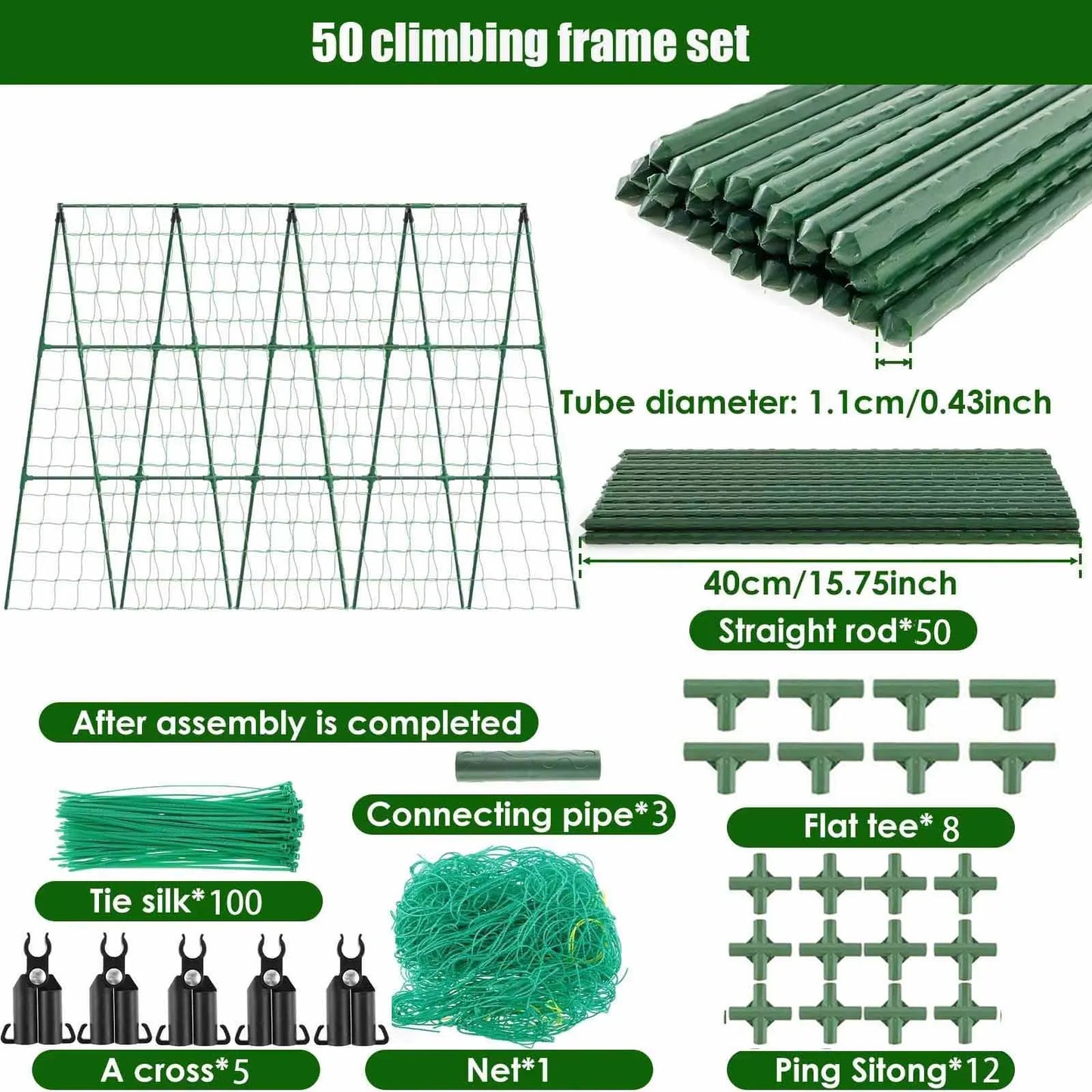 Garden A-Frame Vegetable Plant Climbing Frame Kit Grow Supports Fit Climbing Rustproof Vine Cucumber Trellis Tomatoes Grapes