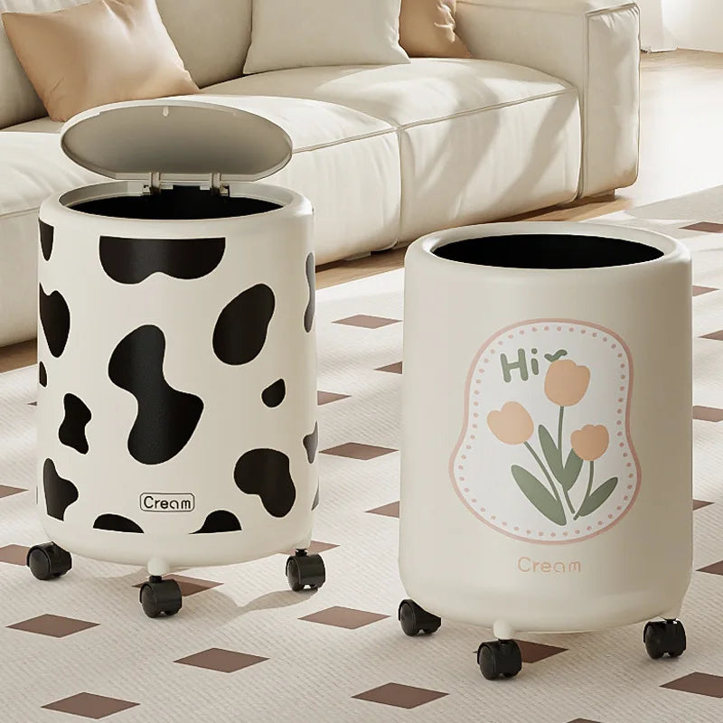15L Trash Can with pulley  Anti-odor trash Bin with Lid Wastebasket Kitchen Bathroom Large Capacity Garbage Can