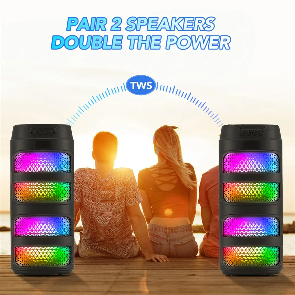 3000W Portable Bluetooth Speaker | Dual 4" Subwoofer with LED Lights