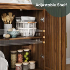 "63” Long Sideboard Buffet with 4 Louvered Doors – Farmhouse Storage Cabinet Featuring Gold Handles & Coffee Bar Design"