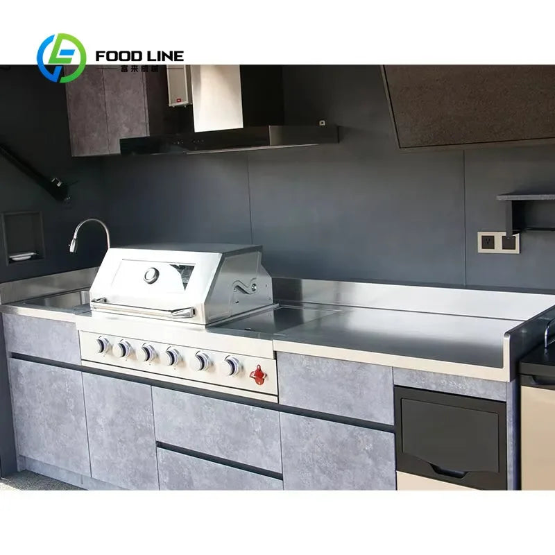 Customized Modern Outdoor Kitchen Cabinet Electric Door Shed For Luxury High End Homes Courtyard Outdoor Cooking Area