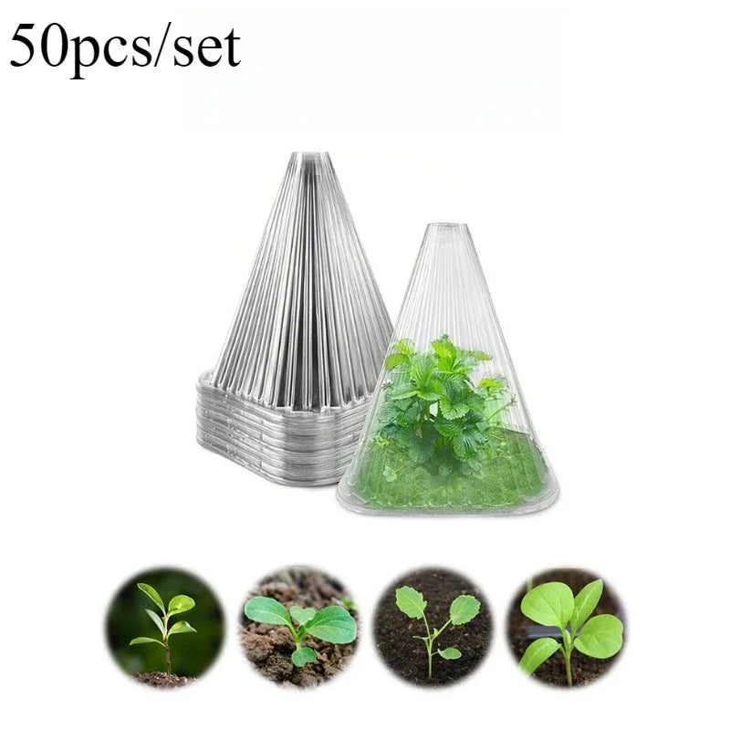 50pcs/set Reusable Plant Seedling Cover Windproof Frost Protection for Vegetable Seedlings Greenhouse Garden Plant Protector