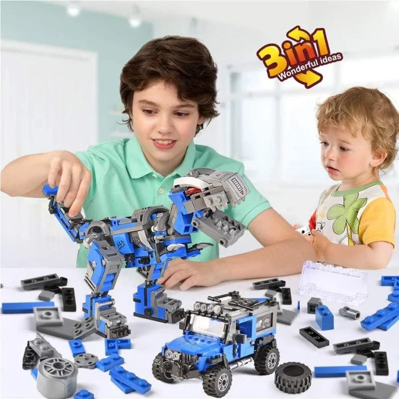 QMAN 3-in-1 Mechanical T-Rex & Off-Road Vehicle Building Kit | AlluCanFind