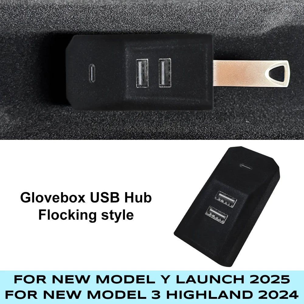 Glovebox USB Hub For Tesla Model Y Juniper 2025 Launch Model 3 Highland 2024 Type-C Port Digital Splitter Docking Station