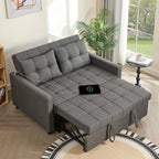52" Sleeper Sofa with Pull-Out Bed, 3-in-1 Convertible Sofa Bed, Loveseat with Stepless Adjustable Backrest and Side Pocket