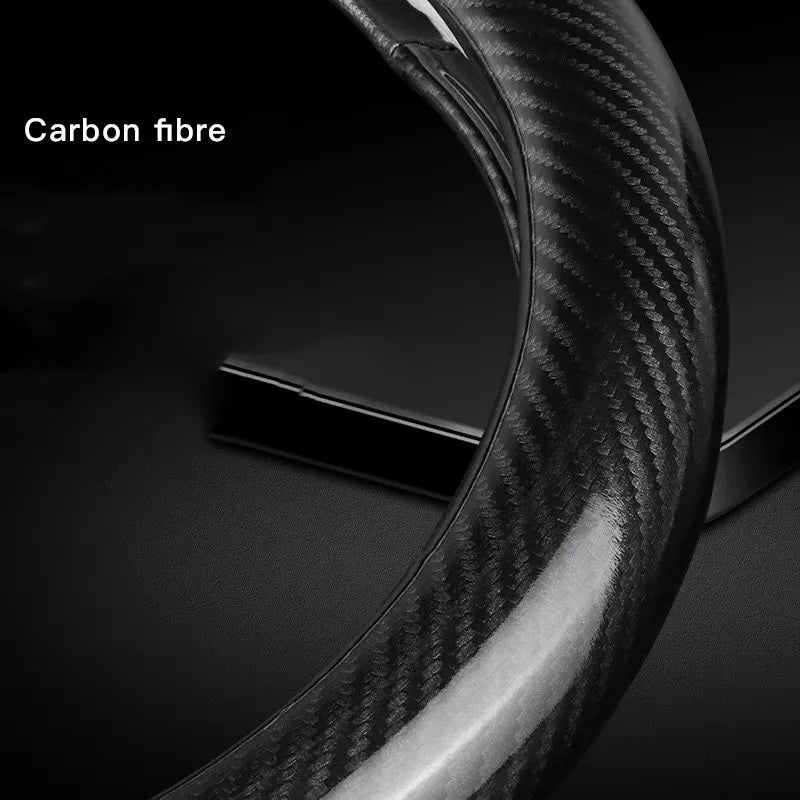 PU Leather D-shaped Steering Wheel Cover with Carbon Fiber Pattern Inner Circle – Non-Slip Sporty Grip for Car Steering Wheels
