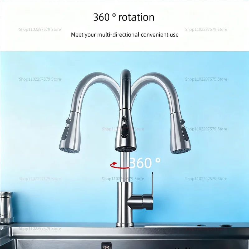 Modern Stainless Steel 360° Rotating Telescopic Kitchen and Bathroom Faucet Durable Staineless Steel Sink Basin Tap for Home