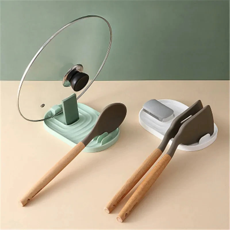 Countertop Pot Lid & Pan Organizer Rack – No-Drill Kitchen Storage Shelf with Utensil Holder