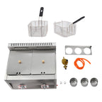 Commercial Gas Deep Fryer 12L Stainless Steel Dual Tank Gas Deep Fryer with 2 Baskets&Lid Countertop Fryer Frying Machine