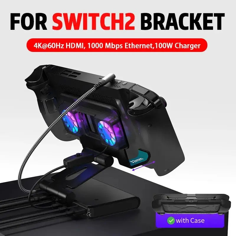 Game Console Dock Adjustable Height Dock Bracket with Hdmi 4K 60Hz 6 In 1 Rgb Dual Fans Docking Station for Rog Ally Steamdeck