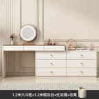 Modern Vanity Desk with LED Lighted Mirror, Luxury Corner Makeup Vanity Table 6 Drawers and Large Storage Dressing Table Shelves