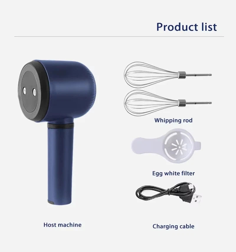 Cordless Hand Mixer Twin Stick Electric Whisk USB Rechargeable Handheld Electric Mixing 3 Speed Egg Beater For Baking