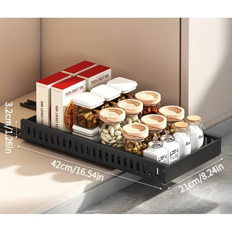 Cookware and Frying Pan Storage Rack with Pull-Out Lid Storage Box, Suitable for Placement under the Cabinet, Featuring a Pot Lid Rack with 8 Adjustable Dividers, Designed for Kitchen Cabinets and Baking Utensils, Kitchen Storage, Under-Sink Storage