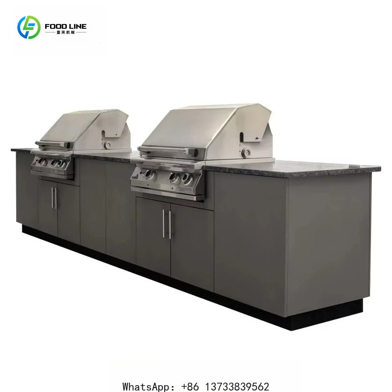Customized Outdoor kitchen island with sink high-end modern stainless steel barbecue kitchen cabinet