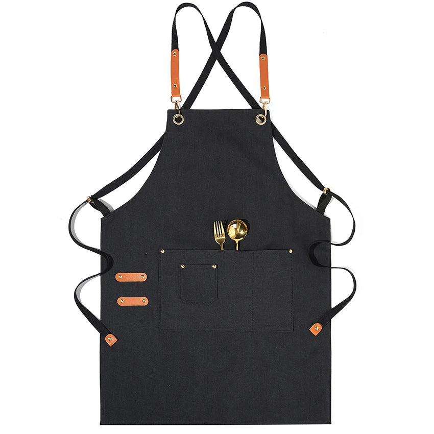 New Durable Goods Heavy Duty Unisex Canvas Work Apron with Tool Pockets Cross-Back Straps Adjustable For Woodworking Painting