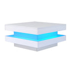 KOMHTOM Square coffee table table in White Modern Technological Style With Bluetooth LED Strip