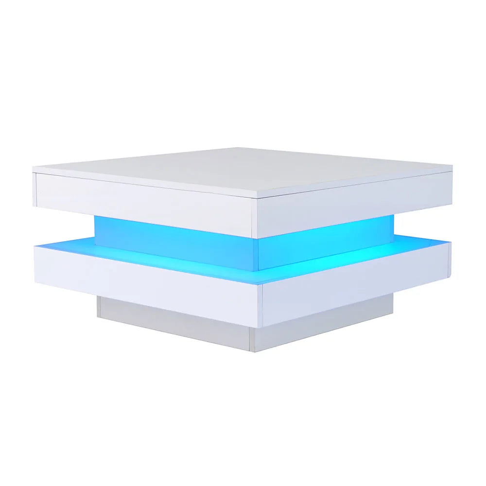 KOMHTOM Square coffee table table in White Modern Technological Style With Bluetooth LED Strip