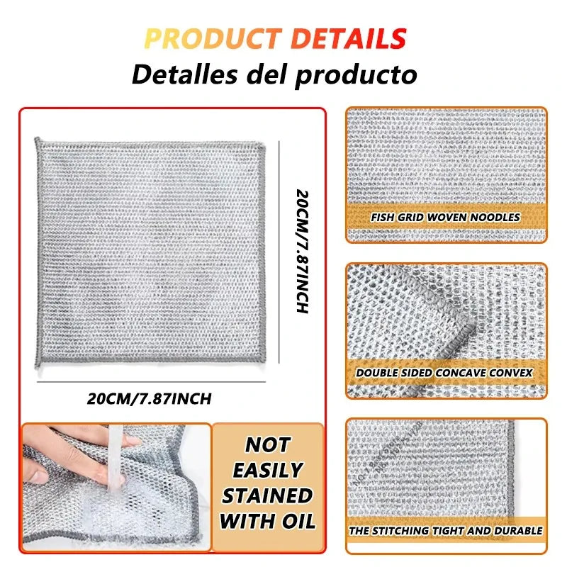 Kitchen Steel Wire Scrubber Oil Repellent Dish Washing Cloth Reusable Pot Friendly Cleaning Scourer Pad