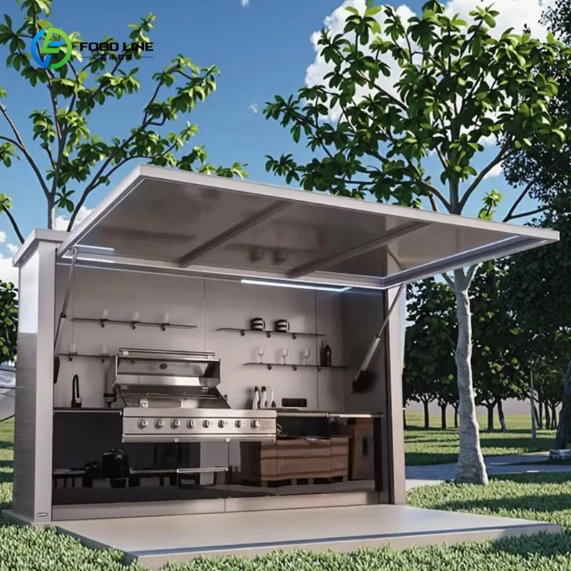 Customized Hot Sale All-In-One Multi-Functional Outdoor Mobile Kitchen Movable Kitchen Easy Install with Combined Sink Fridge
