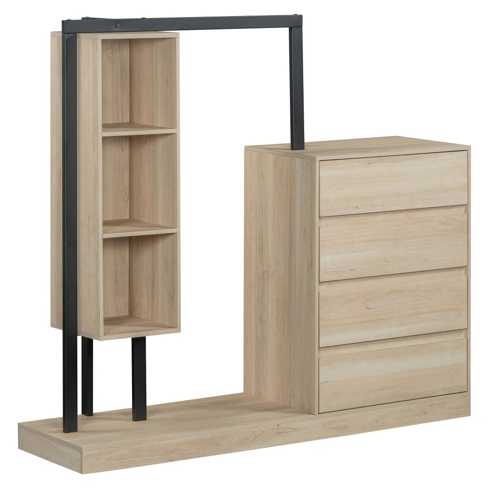 Wardrobe with 4 Drawers and 3 Shelves Natural